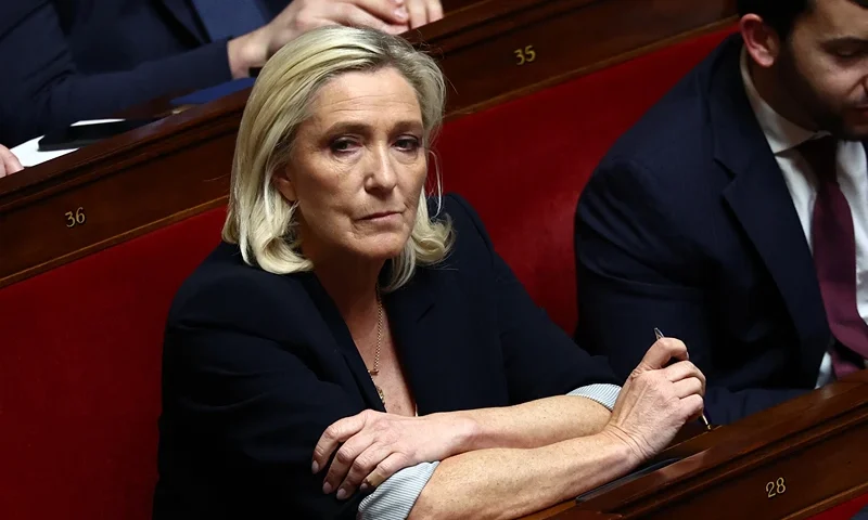 President of Rassemblement National parliamentary group Marine Le Pen attends a session of questions to the government at the National Assembly, France's lower house parliament, in Paris on April 1, 2025. French far-right leader Marine Le Pen insisted On April 1, 2025 that her movement could still win 2027 presidential elections after she was banned from standing for office as part of an embezzlement conviction. (Photo by Anne-Christine POUJOULAT / AFP) (Photo by ANNE-CHRISTINE POUJOULAT/AFP via Getty Images)