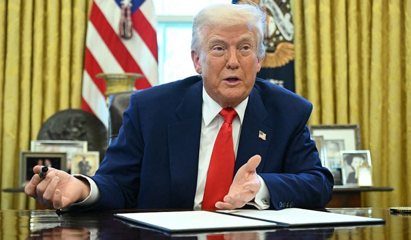 US President Donald Trump speaks before signing an executive order in the Oval Office of the White House on April 9, 2025 in Washington, DC. (Photo by SAUL LOEB / AFP) (Photo by SAUL LOEB/AFP via Getty Images)