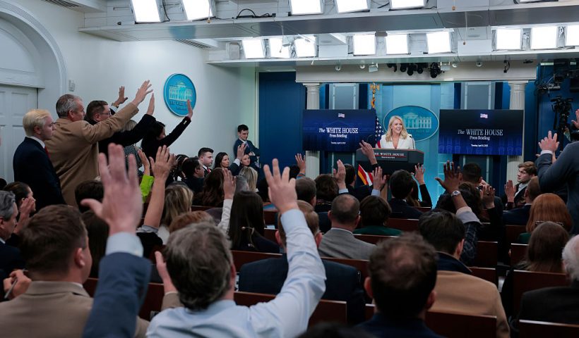 WASHINGTON, DC - APRIL 08: White House press secretary Karoline Leavitt speaks during the daily press briefing in the Brady Press Briefing Room at the White House on April 08, 2025 in Washington, DC. Leavitt spoke to reporters about a range of topics including tariffs and U.S. President Donald Trump's upcoming schedule. (Photo by Anna Moneymaker/Getty Images)