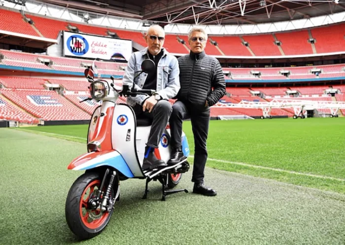 Roger Daltrey and Pete Townshend of British band The Who pose for a picture at Wembley Stadium in London, Britain March 13, 2019. Picture taken March 13, 2019. REUTERS/Dylan Martinez/File Photo