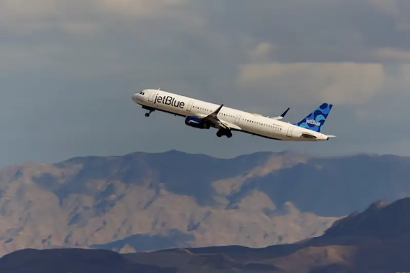 A Jetblue commercial airliner takes off form Las Vegas International Airport in Las Vegas, Nevada, U.S., February 8, 2024. REUTERS/Mike Blake/File Photo