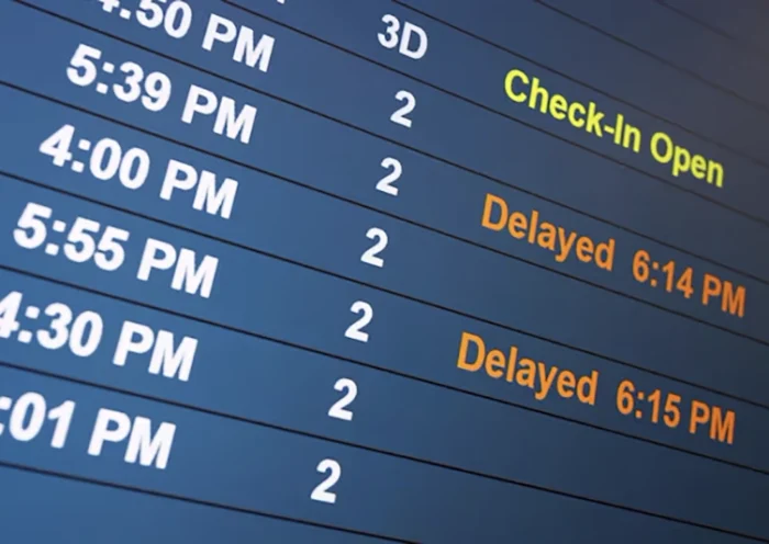 A screen shows the timetable at the Newark Liberty International Airport during the busiest travel day, the day before the U.S. holiday of Thanksgiving in Newark, New Jersey, U.S., November 27, 2024. REUTERS/Eduardo Munoz/File Photo