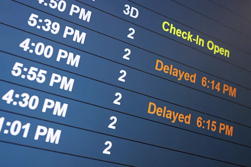 A screen shows the timetable at the Newark Liberty International Airport during the busiest travel day, the day before the U.S. holiday of Thanksgiving in Newark, New Jersey, U.S., November 27, 2024. REUTERS/Eduardo Munoz/File Photo
