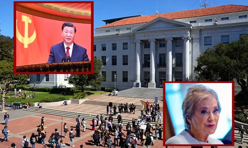 (L-Top) TOPSHOT - A screen shows images of China's President Xi Jinping as people visit the Museum of the First National Congress of the Chinese Communist Party in Shanghai on February 27, 2025, ahead of the opening of the annual session of the National People's Congress on March. (Photo by HECTOR RETAMAL / AFP) (Photo by HECTOR RETAMAL/AFP via Getty Images) / (Background) Demonstrators hold signs as they stage a protest in favor of abortion rights on the steps of Sproul Hall on the U.C. Berkeley campus on March 08, 2022 in Berkeley, California. (Photo by Justin Sullivan/Getty Images) / (R-Bottom) WASHINGTON, DC - APRIL 30: Education Secretary Linda McMahon, accompanied by Health and Human Services Secretary Robert F. Kennedy Jr. (R), speaks during a Cabinet meeting at the White House on April 30, 2025 in Washington, DC. Trump convened the meeting as reports released today say the U.S. economy contracted 0.3% in the first quarter of 2025, the first negative reading in three years, fueled by a massive surge in imports ahead of the administration's expected tariffs. (Photo by Andrew Harnik/Getty Images)