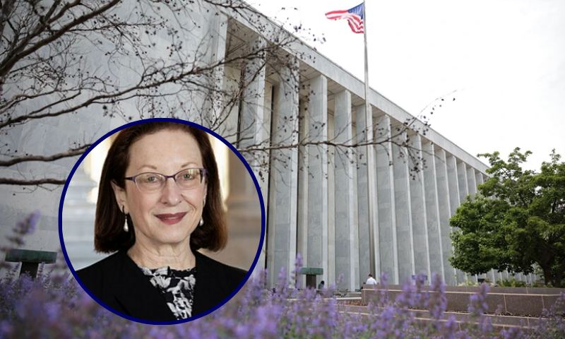 (L) Shira Perlmutter. (Photo via: 14th Register of Copyrights) / (Background) The Library of Congress is seen on May 12, 2025 in Washington, DC. On May 8th, President Donald Trump fired Carla Hayden, the head of the Library of Congress and Shira Perlmutter the head of the U.S. Copyright Office just days after. (Photo by Kayla Bartkowski/Getty Images)