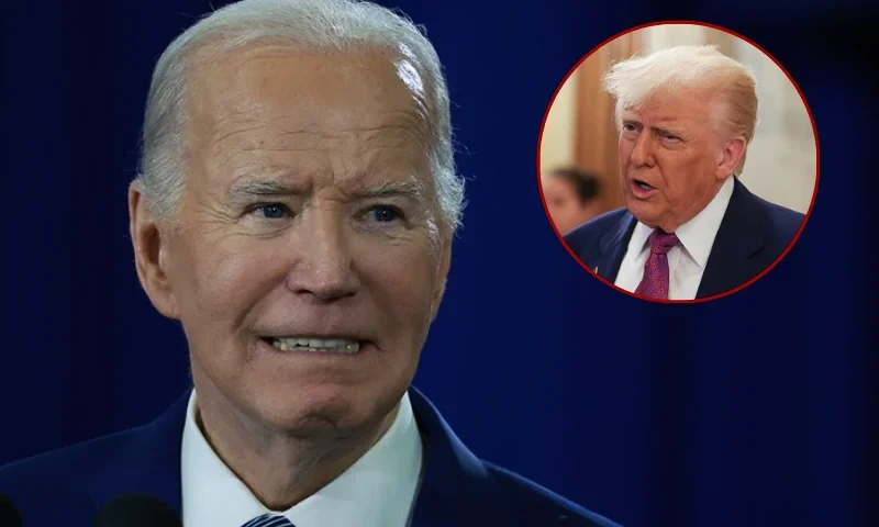 (L) President Joe Biden speaks during a campaign stop at Hillsborough Community College’s Dale Mabry campus on April 23, 2024, in Tampa, Florida. (Photo by Joe Raedle/Getty Images) / (R) US President Donald Trump speaks to the press as he arrives for a House GOP Conference Meeting at the US Capitol in Washington, DC on May 20, 2025. US President Donald Trump rallied Republicans on Capitol Hill Tuesday to back a so-called "big, beautiful bill" that is likely to increase the yawning budget deficit and cut health care for millions of Americans. (Photo by Alex WROBLEWSKI / AFP) (Photo by ALEX WROBLEWSKI/AFP via Getty Images)