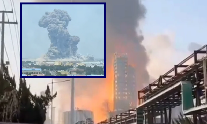 (Screenshots from Chinese video footage that captured the explosion on film - weibo.com/u/1893892941)