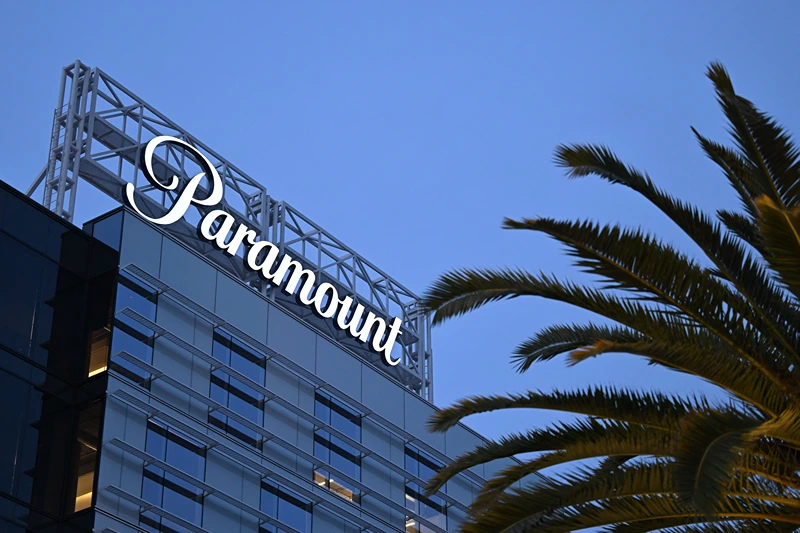 The Paramount logo is displayed at Columbia Square along Sunset Blvd in Hollywood, California on March 9, 2023. (Photo by Patrick T. Fallon / AFP) (Photo by PATRICK T. FALLON/AFP via Getty Images)