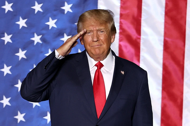 U.S. President Donald Trump acknowledges supporters at a rally at Minden-Tahoe Airport on October 08, 2022, in Minden, Nevada. During this event, he campaigned for Nevada GOP candidates before the midterm elections on November 8th. (Photo by Justin Sullivan/Getty Images)
