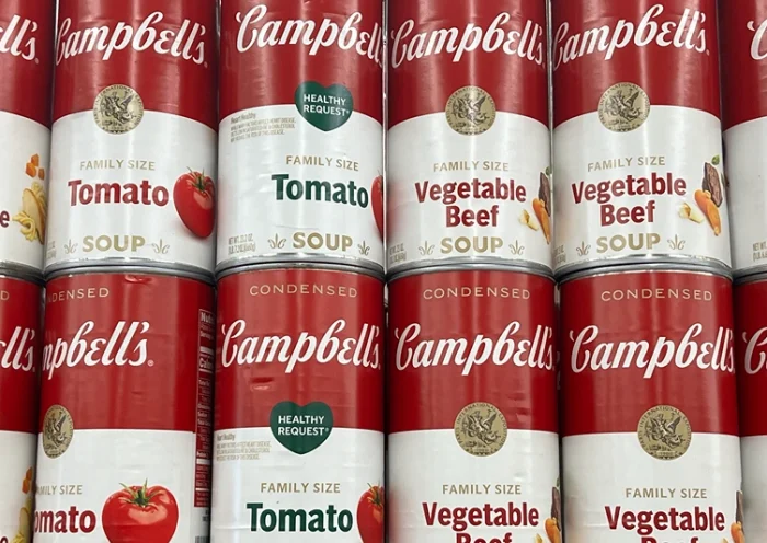CHICAGO, ILLINOIS - SEPTEMBER 12: Cans of soup made by the Campbell Soup company are displayed for sale at a grocery store on September 12, 2024 in Chicago, Illinois. The Campbell Soup Company recently announced that it was dropping the word “Soup” from its corporate name and will be known as The Campbell’s Company. (Photo by Scott Olson/Getty Images)