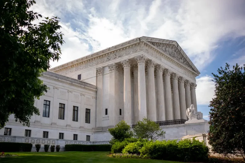 WASHINGTON, DC - JUNE 20: An exterior view of the Supreme Court on June 20, 2024 in Washington, DC. The Supreme Court is about to issue rulings on a variety of high profile cases dealing with abortion rights, gun rights, and former President Donald Trump's immunity claim, putting the court at the center of many hot political topics during an election year. (Photo by Andrew Harnik/Getty Images)