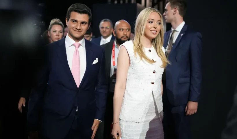 MILWAUKEE, WISCONSIN - JULY 16: Tiffany Trump, daughter of former U.S. President Donald Trump, walks with her husband Michael Boulos (L) on the second day of the Republican National Convention at the Fiserv Forum on July 16, 2024 in Milwaukee, Wisconsin. Delegates, politicians, and the Republican faithful are in Milwaukee for the annual convention, concluding with former President Donald Trump accepting his party's presidential nomination. The RNC takes place from July 15-18. (Photo by Andrew Harnik/Getty Images)