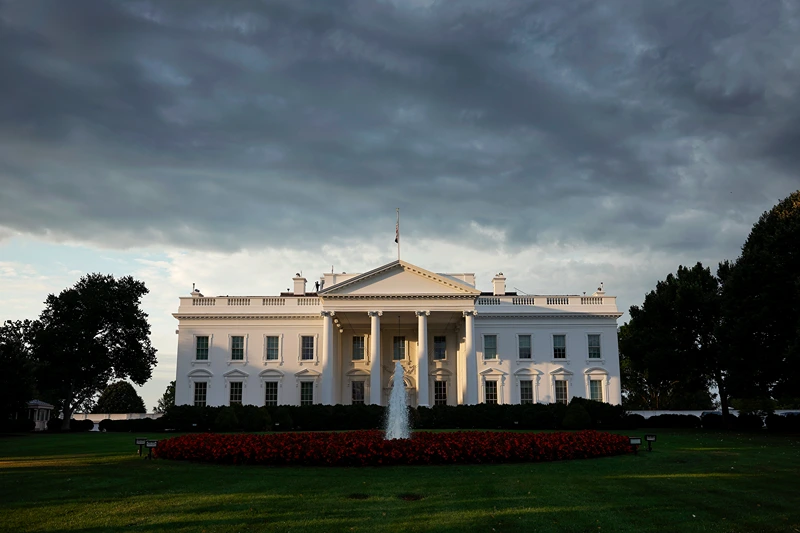 WASHINGTON, DC - JULY 18: Early morning light is seen on the White House on July 18, 2024 in Washington, DC. President Joe Biden tested positive for Covid-19 while traveling in Las Vegas for a series of events. He is quarantining in Delaware, according to the White House. (Photo by Kevin Dietsch/Getty Images)