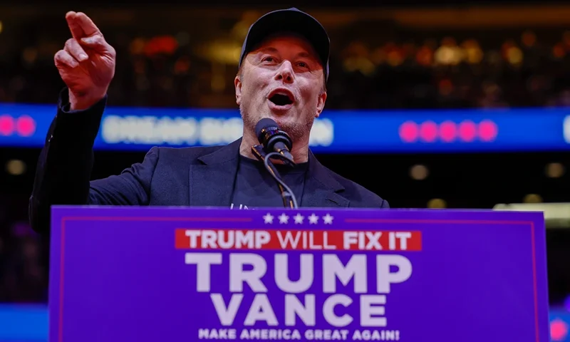 Elon Musk speaks during a campaign rally for Republican presidential nominee, former U.S. President Donald Trump at Madison Square Garden on October 27, 2024 in New York City. Trump closed out his weekend of campaigning in New York City with a guest list of speakers that includes his running mate Republican Vice Presidential nominee, U.S. Sen. J.D. Vance (R-OH), Tesla CEO Elon Musk, UFC CEO Dana White, and House Speaker Mike Johnson, among others, nine days before Election Day. (Photo by Anna Moneymaker/Getty Images)