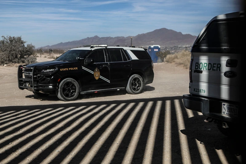 US State Police and Border Patrol agents patrol the area of El Paso, Texas, United States, during US Defense Secretary Pete Hegseth's visit to the Southern border, as seen from Ciudad Juarez, Chihuahua state, Mexico on February 3, 2025. (Photo by Herika Martinez / AFP) (Photo by HERIKA MARTINEZ/AFP via Getty Images)