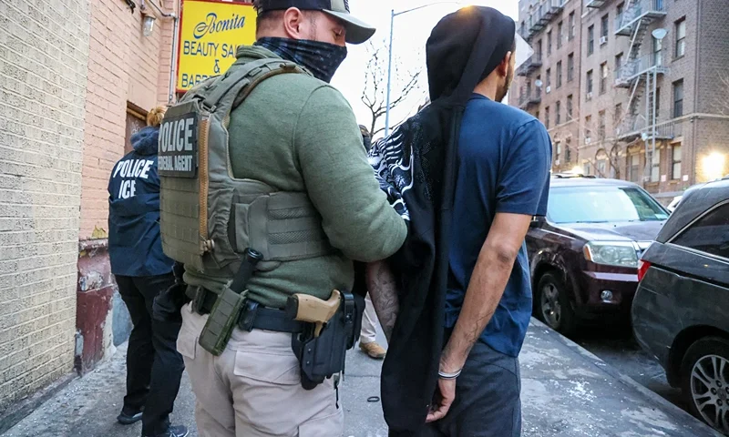 NEW YORK CITY - JANUARY 28: In this handout photo provided by U.S. Immigration and Customs Enforcement, the New York City Fugitive Operations Team conducted targeted enforcement operations resulting in the arrest of an illegal Dominican national on January 28, 2025 in New York City. (Photo by U.S. Immigration and Customs Enforcement via Getty Images)