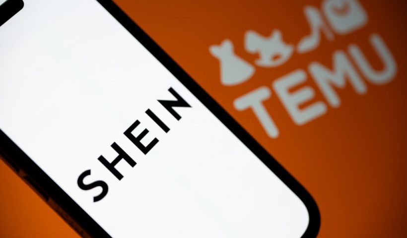 LONDON, ENGLAND - FEBRUARY 20: In this photo illustration, the Shein and Temu logo are displayed on screens on February 20, 2025 in London, England. U.S. President Donald Trump's trade tariffs have affected two of the biggest Chinese-owned ecommerce platforms in the U.S. as Shein and Temu have had to withdraw some products from sale and raise prices. Shein has seen daily sales fall by up to 41% and considered cutting its valuation for a London IPO by nearly 25%. (Photo Illustration by Ben Montgomery/Getty Images)