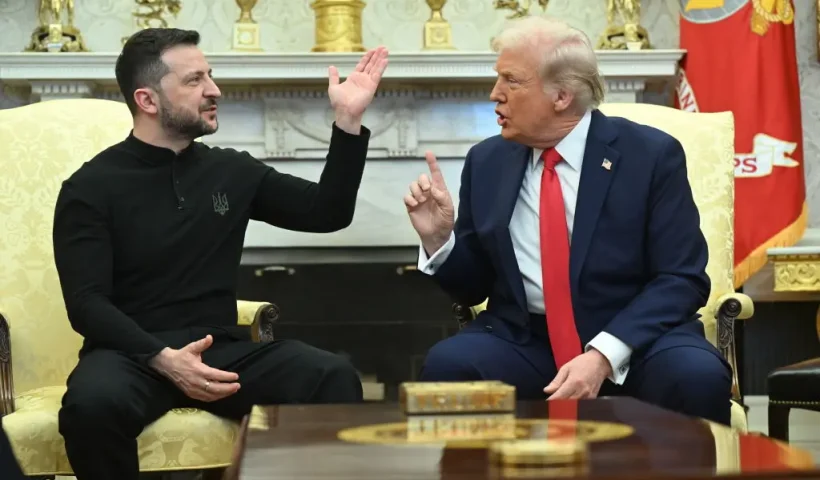 TOPSHOT - US President Donald Trump and Ukraine's President Volodymyr Zelensky meet in the Oval Office of the White House in Washington, DC, February 28, 2025. Zelensky and Trump openly clashed in the White House on February 28 at a meeting where they were due to sign a deal on sharing Ukraine's mineral riches and discuss a peace deal with Russia. "You're not acting at all thankful. It's not a nice thing," Trump said. "It's going to be very hard to do business like this," he added. (Photo by SAUL LOEB / AFP) (Photo by SAUL LOEB/AFP via Getty Images)