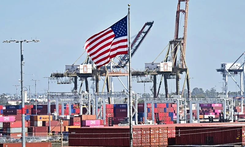 Shipping containers are stacked high at the Port of Long Beach on March 4, 2025 in Long Beach, California, as US President Donald Trump's tariffs on Canada and Mexico take effect. US President Donald Trump could announce a compromise tariff arrangement with Canada and Mexico on March 5, his commerce secretary said in an interview, shortly after sweeping 25-percent levies went into effect.