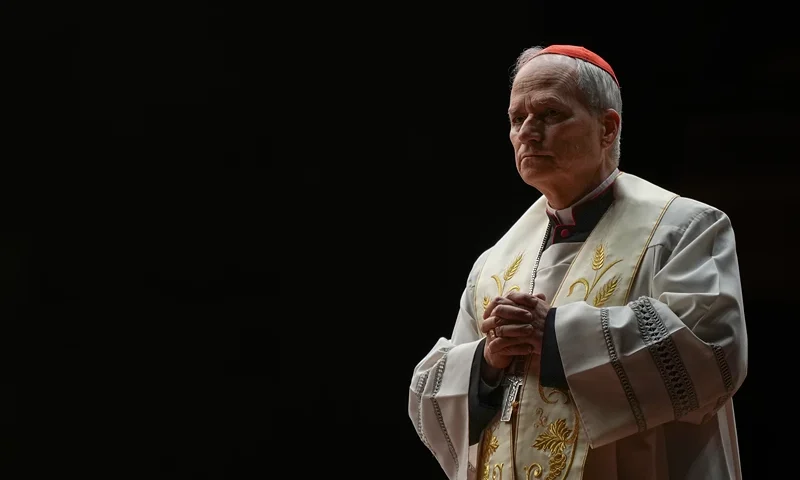 VATICAN CITY, VATICAN - MARCH 03: Cardinal Robert Francis Prevost leads rosary prayers for the health of Pope Francis in St Peter's Square on March 3, 2025 in Vatican City. Pope Francis was hospitalised in Rome on February 14 with bronchitis, and later developed pneumonia in both his lungs. (Photo by Christopher Furlong/Getty Images)