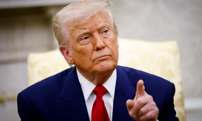 WASHINGTON, DC - APRIL 07: U.S. President Donald Trump takes a question from a member of the media during a meeting with Israeli Prime Minister Benjamin Netanyahu in the Oval Office of the White House on April 7, 2025 in Washington, DC. President Trump is meeting with Netanyahu to discuss ongoing efforts to release Israeli hostages from Gaza and newly imposed U.S. tariffs. (Photo by Kevin Dietsch/Getty Images)