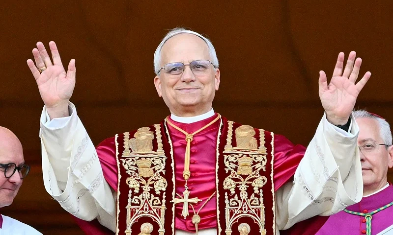 Newly elected Pope Leo XIV, Robert Prevost arrives on the main central loggia balcony of the St Peter's Basilica for the first time, after the cardinals ended the conclave, in The Vatican, on May 8, 2025. Robert Francis Prevost was on Thursday elected the first pope from the United States, the Vatican announced. A moderate who was close to Pope Francis and spent years as a missionary in Peru, he becomes the Catholic Church's 267th pontiff, taking the papal name Leo XIV. (Photo by Alberto PIZZOLI / AFP) (Photo by ALBERTO PIZZOLI/AFP via Getty Images)