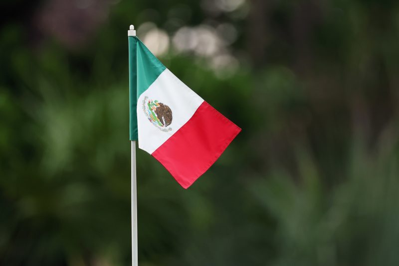 A detailed view of a mexican flag used as a pin flag on the par three course during the first round of the 2025 Tulum Championship at PGA Riviera Maya on May 01, 2025 in Tulum, Mexico. (Photo by Luke Hales/Getty Images)
