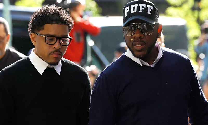 NEW YORK, NEW YORK - MAY 12: Justin Combs and Charlie Liucci arrive for the continuation of the jury selection phase of the Sean “Diddy” Combs trial at the Southern District Manhattan Federal court on May 12, 2025 in New York City. Combs has been charged with sex trafficking, racketeering conspiracy, and transporting to engage in prostitution. Combs has been in custody at the Metropolitan Detention Center in Brooklyn New York since his arrest last September and has pleaded not guilty on all charges. (Photo by John Lamparski/Getty Images)