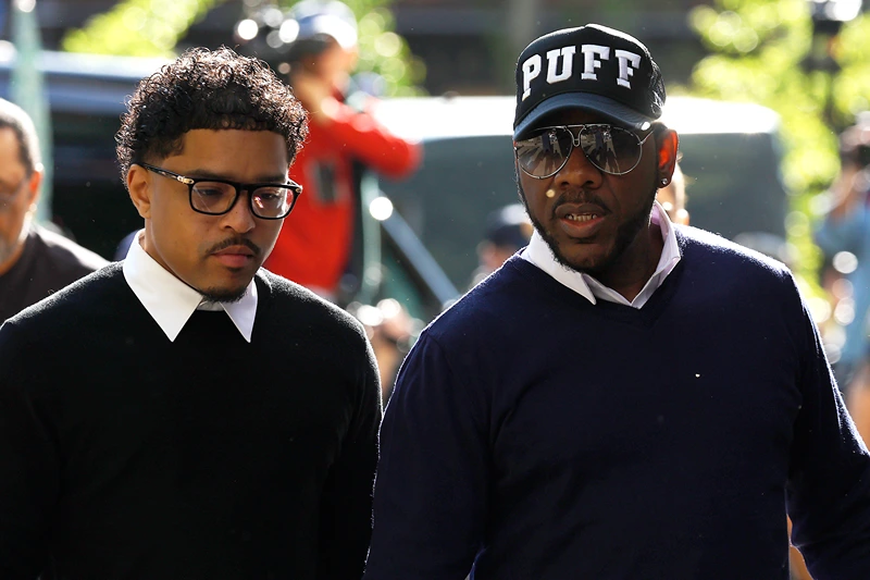 NEW YORK, NEW YORK - MAY 12: Justin Combs and Charlie Liucci arrive for the continuation of the jury selection phase of the Sean “Diddy” Combs trial at the Southern District Manhattan Federal court on May 12, 2025 in New York City. Combs has been charged with sex trafficking, racketeering conspiracy, and transporting to engage in prostitution. Combs has been in custody at the Metropolitan Detention Center in Brooklyn New York since his arrest last September and has pleaded not guilty on all charges. (Photo by John Lamparski/Getty Images)