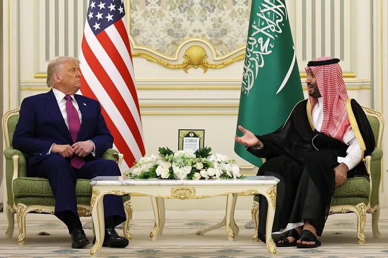 RIYADH, SAUDI ARABIA - MAY 13: U.S. President Donald J. Trump and Saudi Crown Prince Mohammed bin Salman attend a bilateral meeting at the Saudi Royal Court on May 13, 2025, in Riyadh, Saudi Arabia. Trump begins a multi-nation tour of the Gulf region focused on expanding economic ties and reinforcing security cooperation with key U.S. allies. (Photo by Win McNamee/Getty Images)