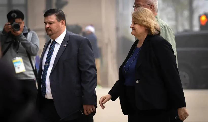 MILWAUKEE, WISCONSIN - MAY 15: Milwaukee County Circuit Judge Hannah Dugan walks into the Milwaukee Federal Courthouse on May 15, 2025 in Milwaukee, Wisconsin. Judge Dugan has been charged with trying to help Eduardo Flores-Ruiz, an undocumented immigrant, elude federal arrest while he was making an appearance in her courtroom on April 18. (Photo by Scott Olson/Getty Images)