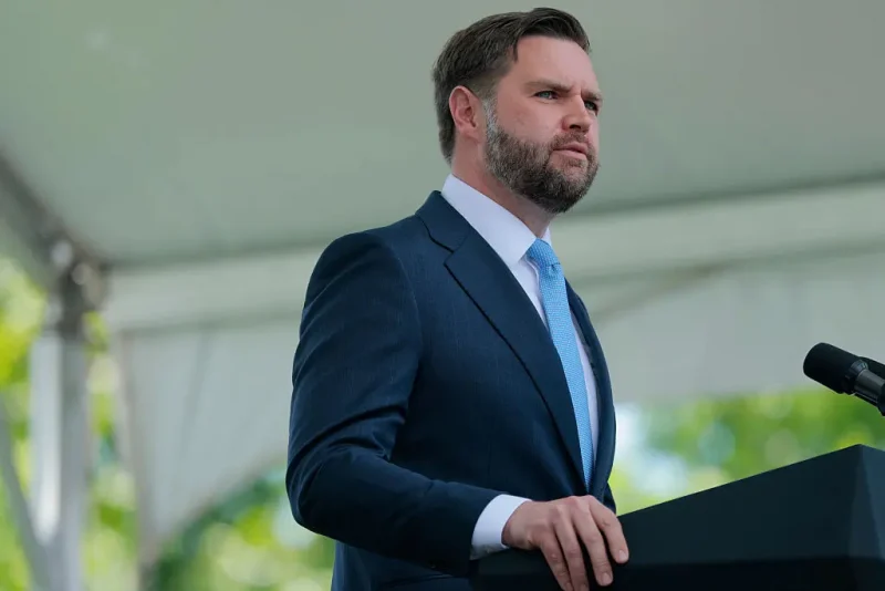 WASHINGTON, DC - MAY 15: U.S. Vice President JD Vance delivers the keynote address at the 44th annual National Peace Officers' Memorial Service at the U.S. Capitol on May 15, 2025 in Washington, DC. During the program, with family members in attendance, the National Fraternal Order of Police held the memorial service to honor 232 law enforcement officers who have died in the line of duty in 2024. (Photo by Anna Moneymaker/Getty Images)