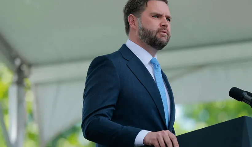 WASHINGTON, DC - MAY 15: U.S. Vice President JD Vance delivers the keynote address at the 44th annual National Peace Officers' Memorial Service at the U.S. Capitol on May 15, 2025 in Washington, DC. During the program, with family members in attendance, the National Fraternal Order of Police held the memorial service to honor 232 law enforcement officers who have died in the line of duty in 2024. (Photo by Anna Moneymaker/Getty Images)
