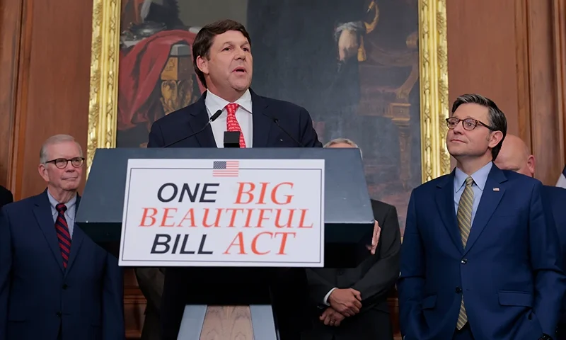 WASHINGTON, DC - MAY 22: Chairman Rep. Jodey Arrington (R-TX) speaks at a news conference after the House narrowly passed a bill forwarding President Donald Trump's agenda at the U.S. Capitol on May 22, 2025 in Washington, DC. The tax and spending legislation, in what has been called the "big beautiful bill", redirects money to the military and border security and includes cuts to Medicaid, education and other domestic programs. U.S. Speaker of the House Mike Johnson (R-LA) was flanked by House Committee Chairmen who helped craft the legislation. (Photo by Anna Moneymaker/Getty Images)