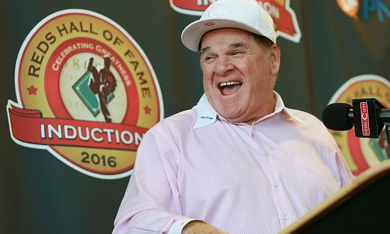 CINCINNATI, OH - JANUARY 19: Former Cincinnati Reds player Pete Rose laughs during a press conference at the Champions Club at Great American Ball Park on January 19, 2016 in Cincinnati, Ohio. Rose was introduced as the latest member of the Cincinnati Reds Hall of Fame and will be inducted at a game in June. (Photo by Mark Lyons/Getty Images)