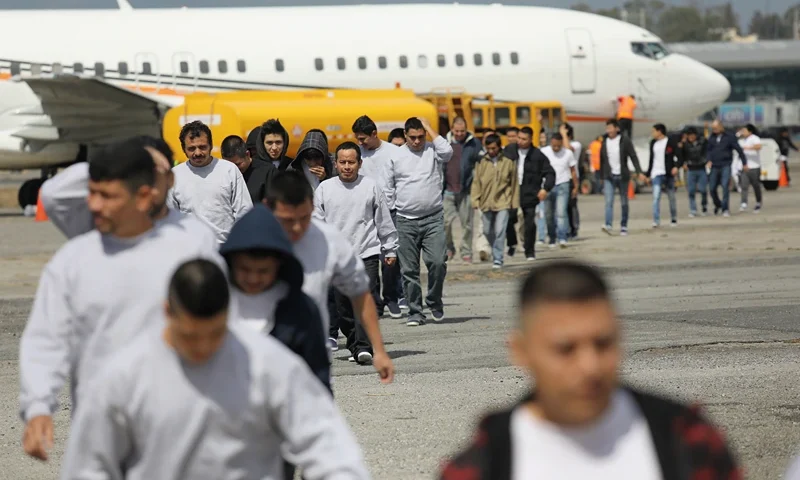 GUATEMALA CITY, GUATEMALA - FEBRUARY 09: Guatemalan immigrants deported from the United States arrive on a ICE deportation flight on February 9, 2017 in Guatemala City, Guatemala. The charter jet, carrying 135 deportees, arrived from Texas, where U.S. border agents catch the largest number illigal immigrants crossing into the United States, many of them from Central America. U.S. President Donald Trump pledged to vastly increase the number of deportations. (Photo by John Moore/Getty Images)