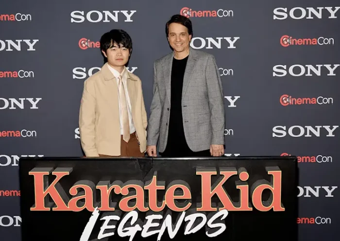 Ben Wang and Ralph Macchio, pose as they promote the upcoming movie "Karate Kid: Legends," before a Sony Pictures presentation at CinemaCon, the official convention of Cinema United, in Las Vegas, Nevada, U.S. March 31, 2025. REUTERS/Steve Marcus/File Photo