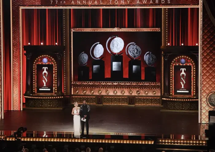 Julianne Hough stands on stage during the 77th Annual Tony Awards pre show in New York City, U.S., June 16, 2024. REUTERS/Brendan Mcdermid