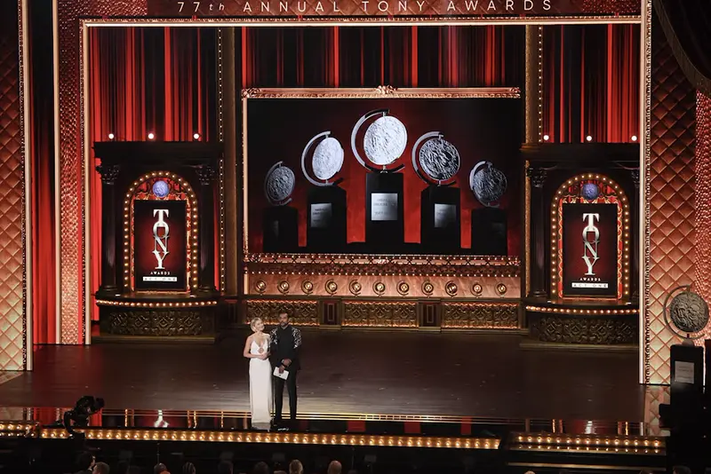 Julianne Hough stands on stage during the 77th Annual Tony Awards pre show in New York City, U.S., June 16, 2024. REUTERS/Brendan Mcdermid