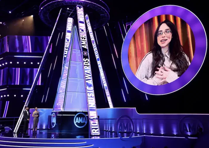 Billie Eilish gives acceptance speech for the Artist of the Year award virtually. REUTERS/Mario Anzuoni