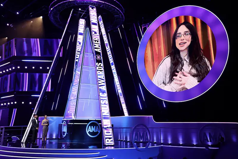 Billie Eilish gives acceptance speech for the Artist of the Year award virtually. REUTERS/Mario Anzuoni
