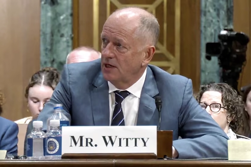UnitedHealth CEO Andrew Witty testifies before a Senate Finance Committee hearing about a recent cyberattack at the company's technology unit and its impact on patients and providers, in this frame grab taken from video on Capitol Hill in Washington, U.S., May 1, 2024. U.S. Senate/Handout via Reuters/File photo