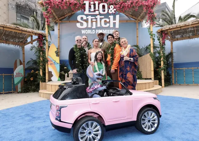 Chris Sanders, Billy Magnussen, Zach Galifianakis, Maia Kealoha, Sydney Agudong, Courtney B. Vance, Kaipo Dudoit, Amy Hill and Stitch attend a premiere for the film "Lilo & Stitch" in Los Angeles, California, U.S. May 17, 2025. REUTERS/Mario Anzuoni/File Photo