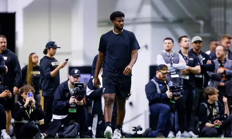 Colorado Buffaloes quarterback Shedeur Sanders (2) runs drills at the University of Colorado NFL Showcase at the CU Indoor Practice Facility. Mandatory Credit: Michael Ciaglo-Imagn Images/File Photo