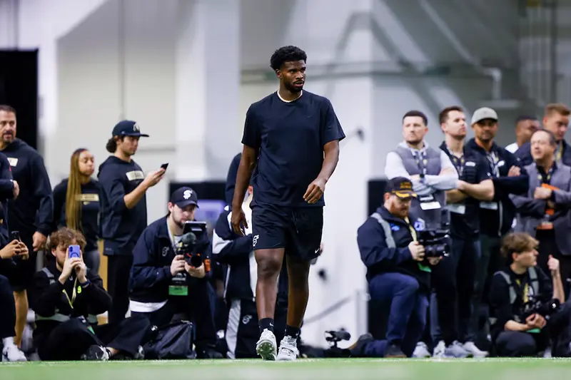 Colorado Buffaloes quarterback Shedeur Sanders (2) runs drills at the University of Colorado NFL Showcase at the CU Indoor Practice Facility. Mandatory Credit: Michael Ciaglo-Imagn Images/File Photo