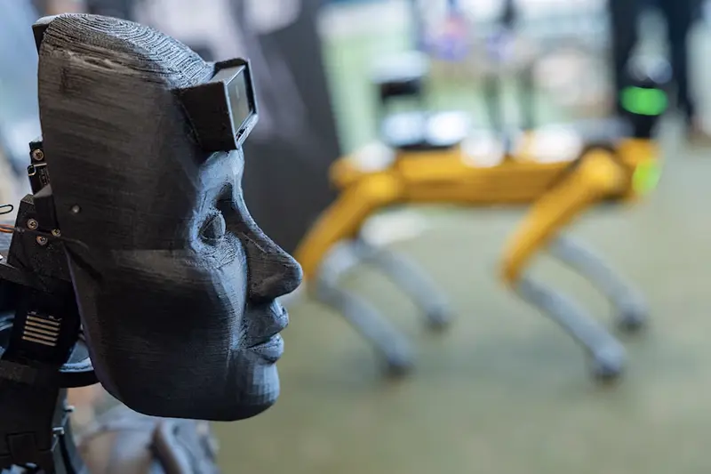 A 3D printed human face by Robot Studio is seen next to a Leica BLK ARC, an autonomous laser scanning module mounted on a Boston Dynamics Spot robot during the AI for Good Global summit on artificial intelligence, organised by the International Telecommunication Union (ITU), in Geneva, Switzerland, May 30, 2024. REUTERS/Denis Balibouse/File Photo