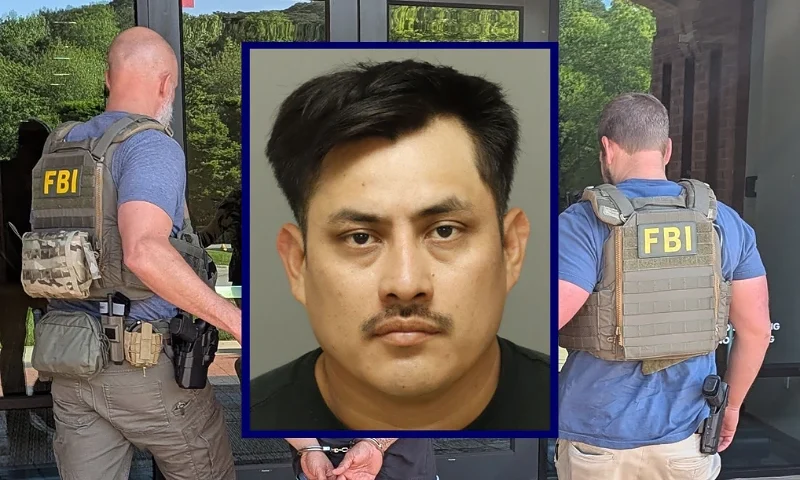 (Background Photo via: FBI) / (Center) Eleodoro "Leo" Estrada-Hernandez (Photo via: Wake County Detention Center)