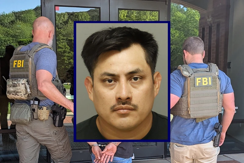 (Background Photo via: FBI) / (Center) Eleodoro "Leo" Estrada-Hernandez (Photo via: Wake County Detention Center)