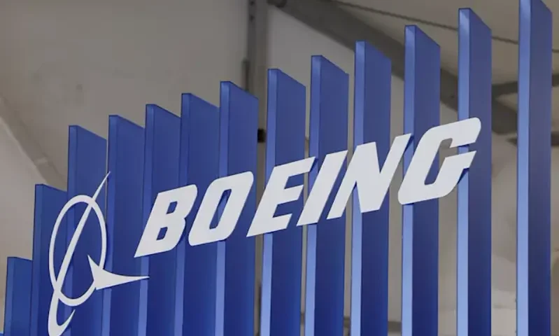 The logo of Boeing company is displayed at the Australian International Airshow in Avalon, Australia March 26, 2025. REUTERS/Hollie Adams/File photo