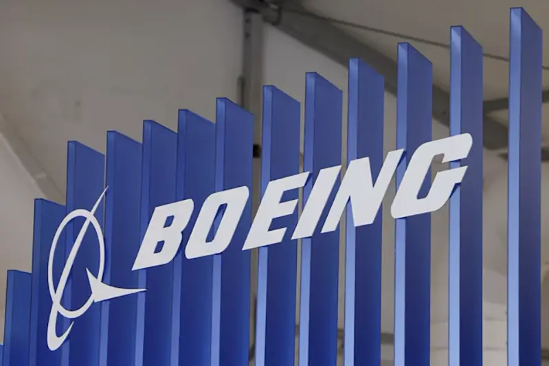 The logo of Boeing company is displayed at the Australian International Airshow in Avalon, Australia March 26, 2025. REUTERS/Hollie Adams/File photo
